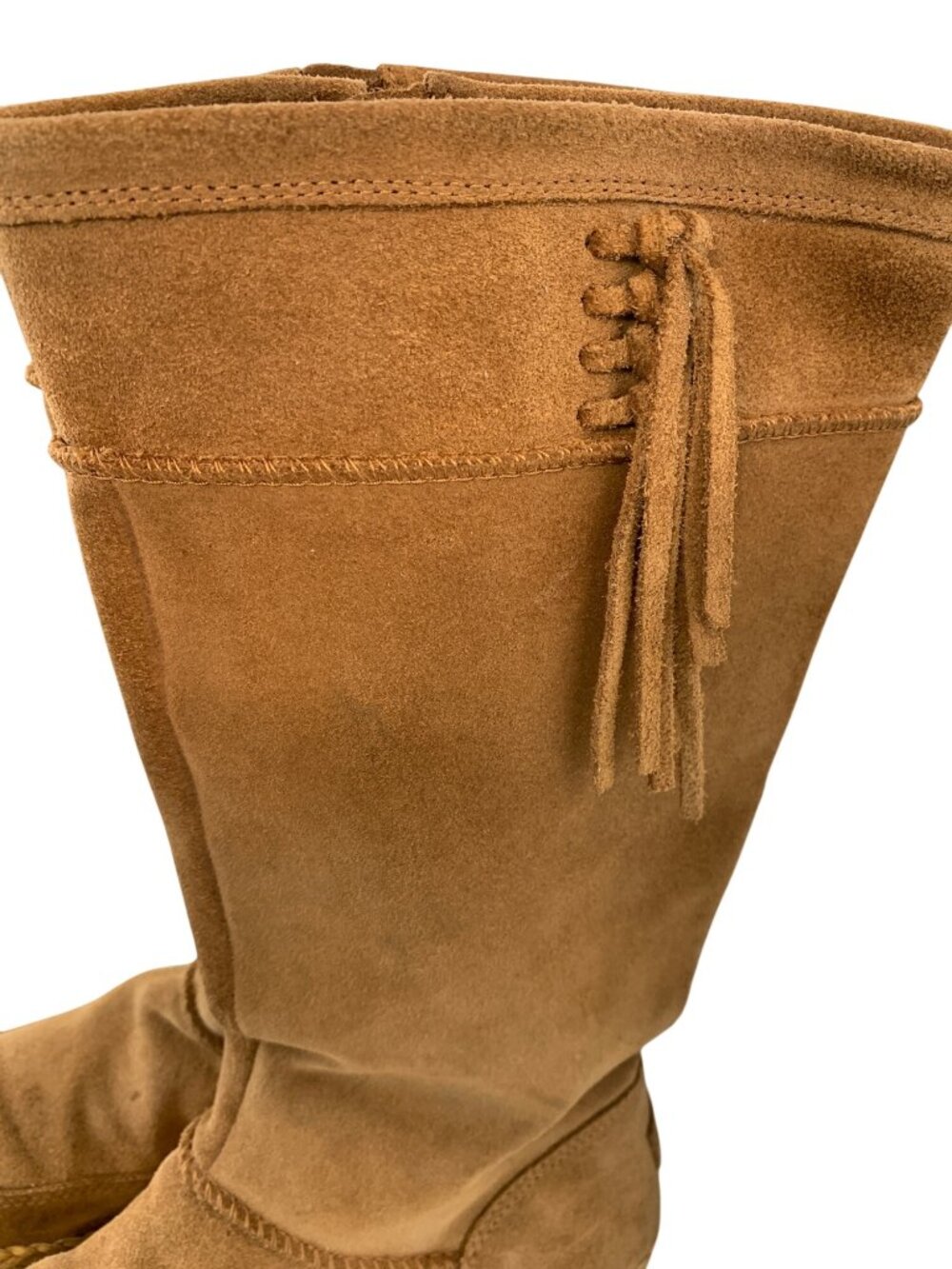 UGG Emerie Suede Knee-High Boots Womens Size 9.5 Zipper & Tassel Chestnut GUC - Picture 5 of 11